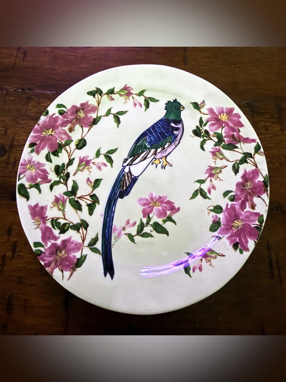 Anthropologie Lee Page Hanson Plumology Parrot Canape Dessert Plate Gold Trim